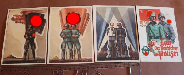 vier alte Postkarten - vers. Motive - Tag der deutschen Polizei 1941